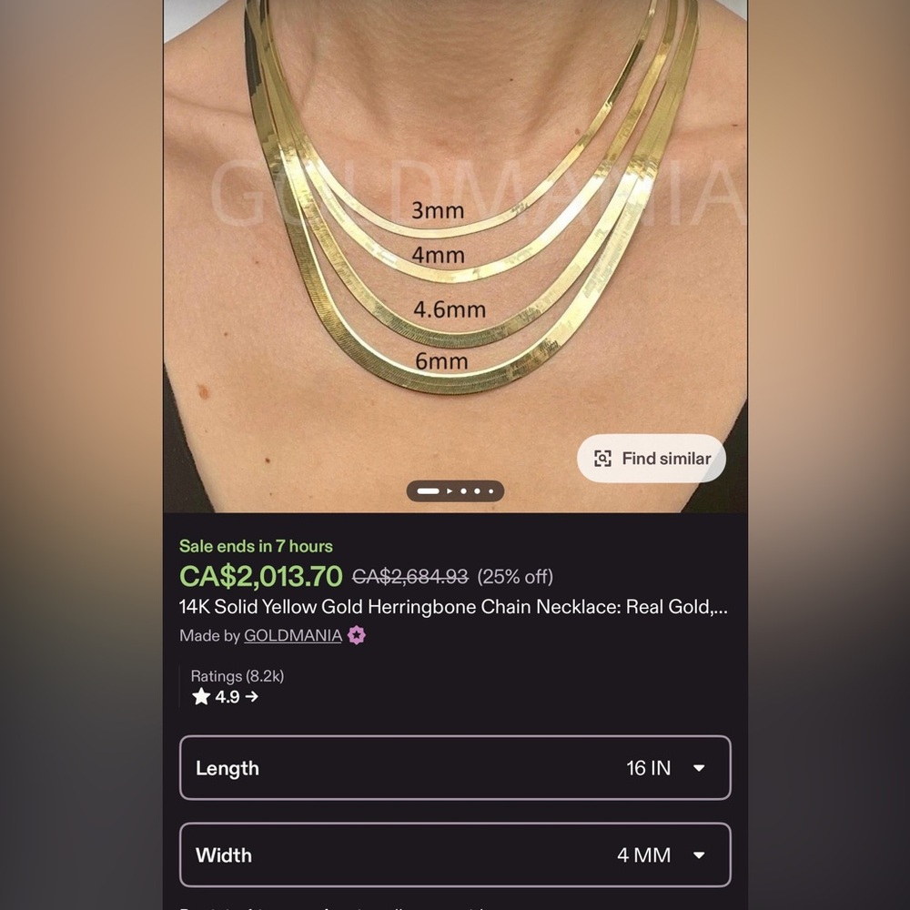 14K Solid Yellow Gold Herringbone Necklace - Yellow Gold